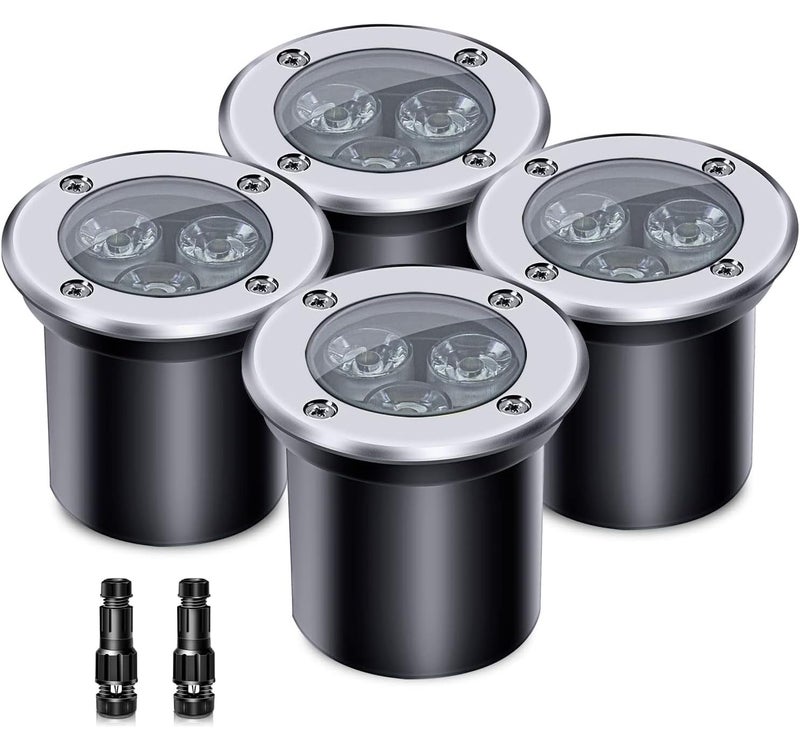 ALEDECO 4 Pack 3w 12v Low Voltage In-ground Lights LED Landscape Light Waterproof IP67 Pathway Lights Outdoor spotlights Trees Flags for Garden,Yard,Tree (Warm White) - Image 1